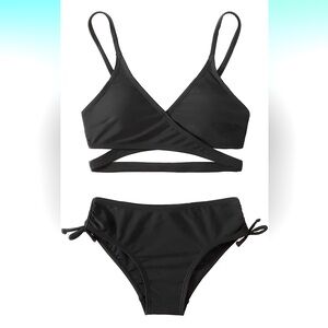 MIENOE Teen Girls' Swimsuits Two-Piece V-Neck Bikini Adjustable Shoulder Straps